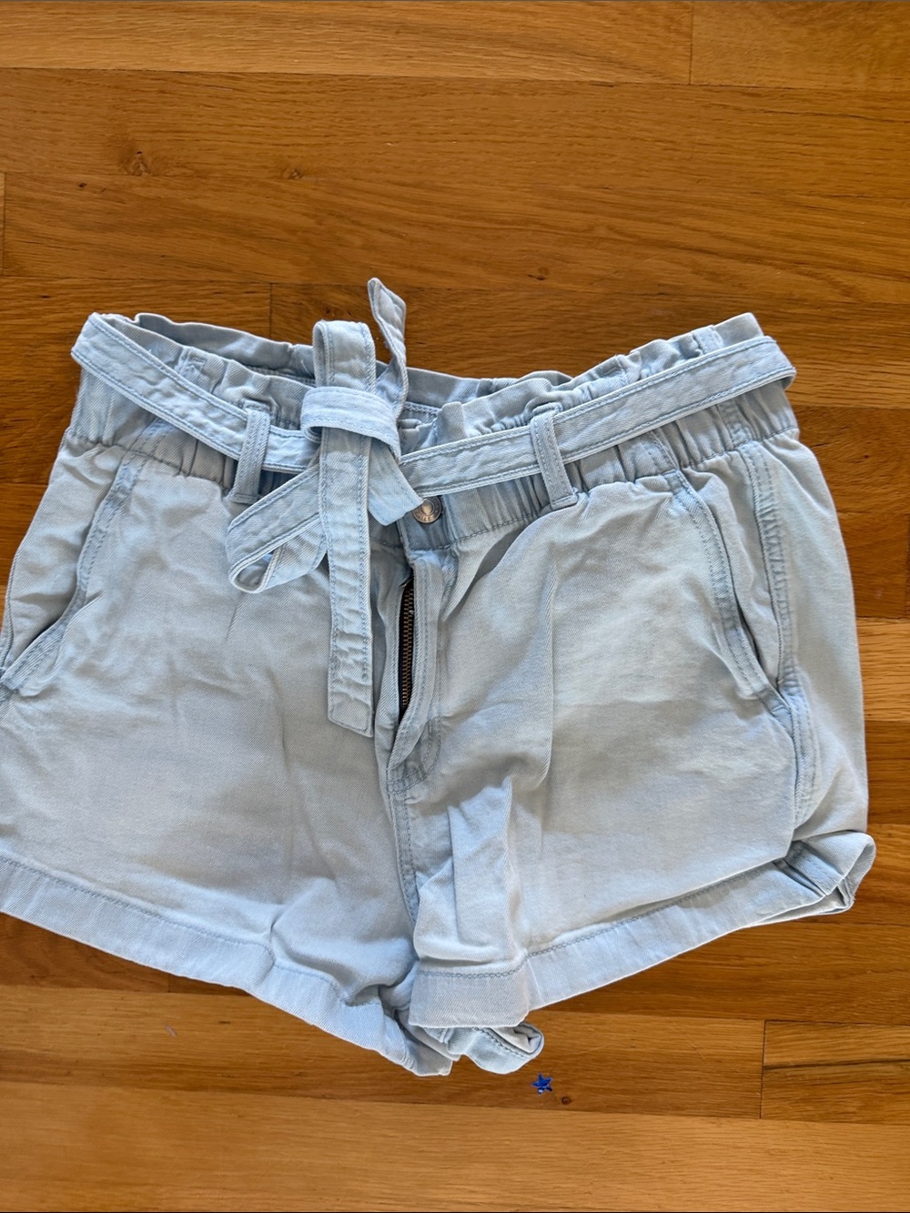 American Eagle Outfitters Light Blue High-Rise Tie-Waist Shorts